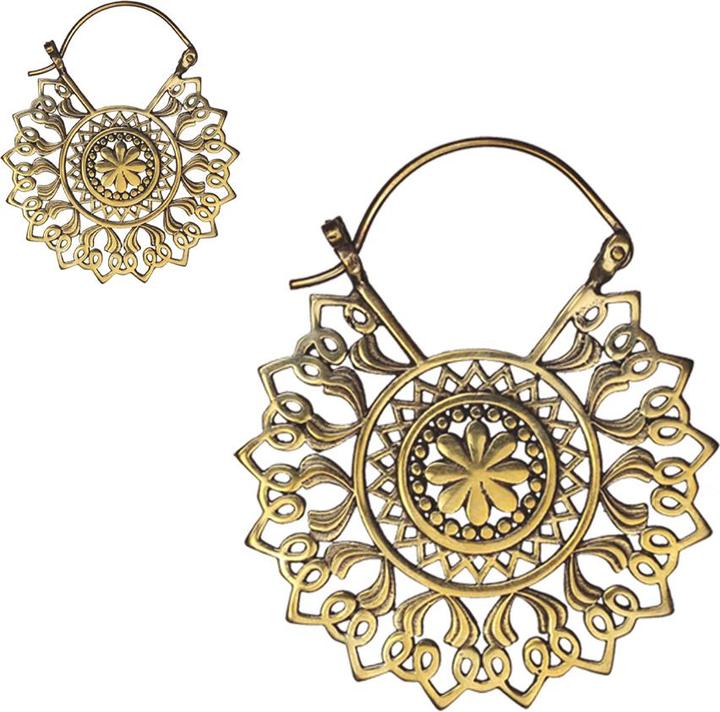 Star Piercing Ohrring vergoldet Blume im Herzen Kreis (Messing)