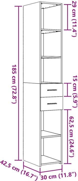 Actual product image VidaXL Highboard (30 x 42.5 x 185 cm)