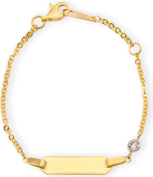JGZ ID-Bracelet Zirkonia mit Gravur (14 cm, 9 Karat Gelbgold 375)