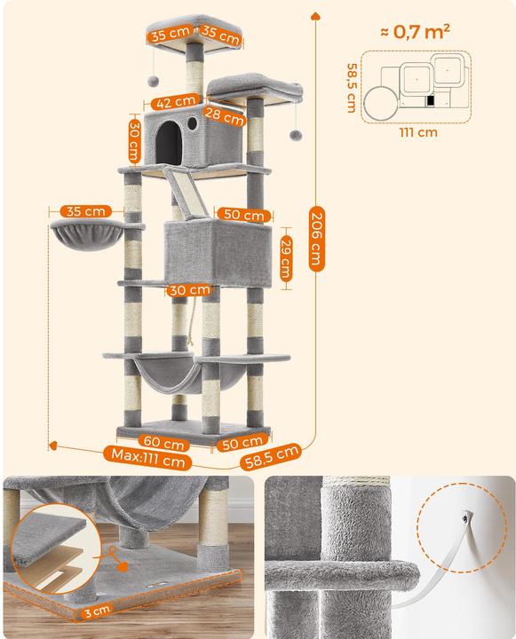 Immagine prodotto Feandrea Cat Spa (206 cm, Grigio)