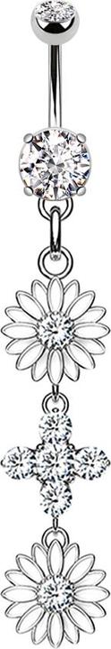 Star Piercing Banane silber mit Anhänger zwei Blumen (Messing, Chirurgenstahl 316L)