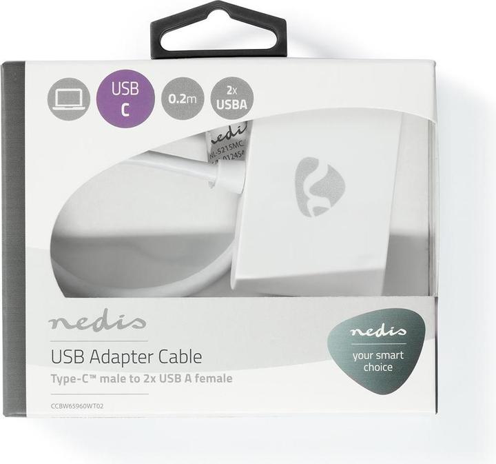 Immagine prodotto Nedis Adattatore USB - USB 3.2 Gen 1 - USB Tipo-C™ maschio - 2X USB Tipo A - 0,20 m - rotondo - placcato (USB-C, 20 cm)