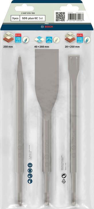 Actual product image Bosch Professional Zubehör 3-piece chisel set, SDS plus, 0/20/40 mm (250 mm)