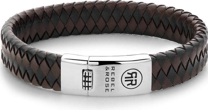 Rebel & Rose Armband Braided Flat RR-L0126-S-L Herren (19 cm, Sterling Silber 925, Kalbsleder)