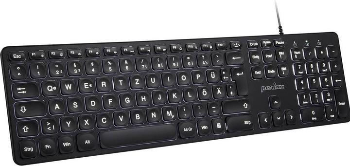 Produktbild Perixx PERIBOARD-331 DE B, Tastatur, USB kabelgebunden, Hintergrundbeleuchtung, schwarz (DE, Kabelgebunden)