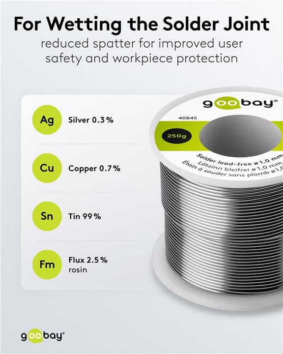 Immagine prodotto Goobay Saldatura professionale senza piombo, ø 1,0 mm, 250 g (Saldatura)