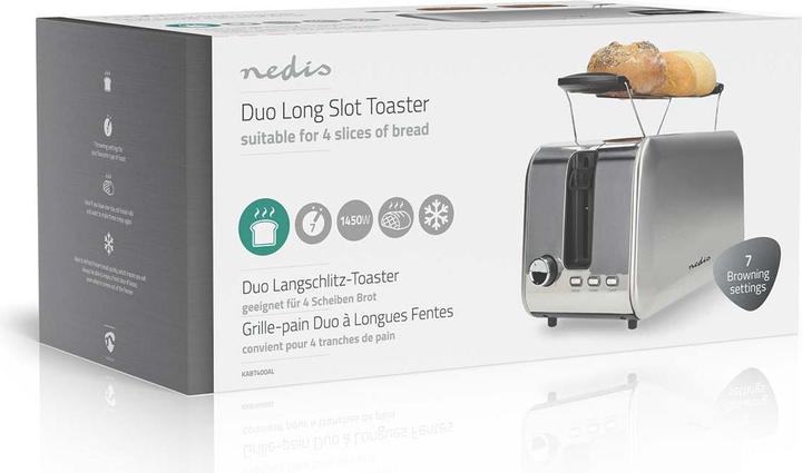 Produktbild Nedis Toaster | 2 Steckplätze | Bräunungsstufen: 7 | Auftaufunktion | Aluminium / Silber (EU-Stecker)