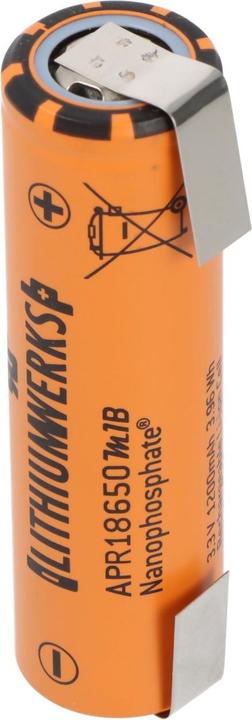 Immagine prodotto A123 Systems A123 APR18650M-A1 1100mAh 3,2V - 3,3V LiFePo4 Akku mit Lötfahne U-Form (1 pz., 1100 mAh)