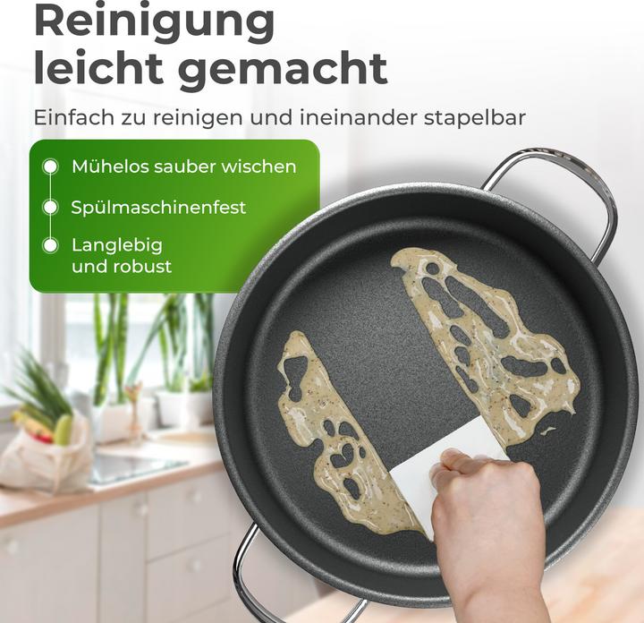 Produktbild KLAMER 28cm Induktion Servierpfanne, Antihaft, Backofenfest, inkl. Deckel (28 cm, Bräter + Schmortopf, Edelstahl)