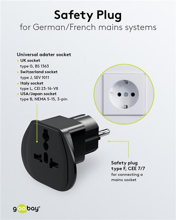 Produktbild Goobay Reiseadapter Schutzkontaktstecker