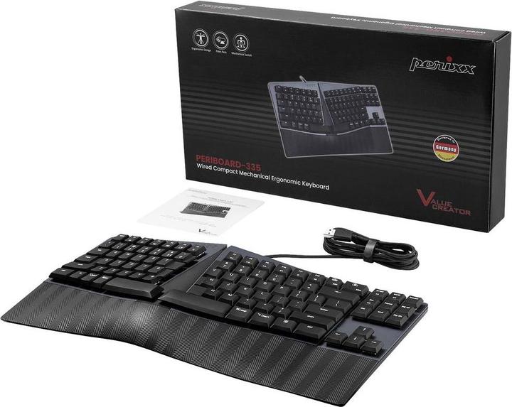 Productafbeelding Perixx PERIBOARD-335 DE BL, bedraad ergonomisch mechanisch compact toetsenbord - plat blauw (NL, Bedraad)