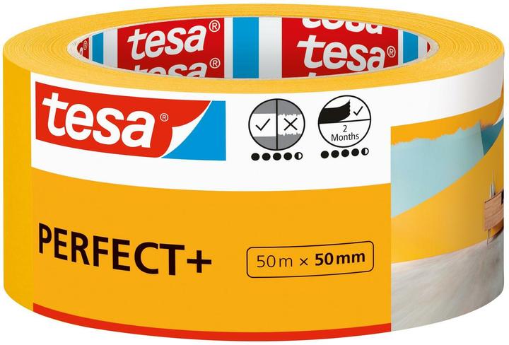 Produktbild tesa Malerkrepp Perfect+, Abdeckklebeband für präzises Abkleben im Innenbereich (50.50 mm)
