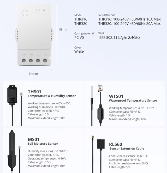Produktbild Sonoff WLAN-Schaltaktor Temp. & Feucht. THR316, 230 V, 16A (Schaltaktor)