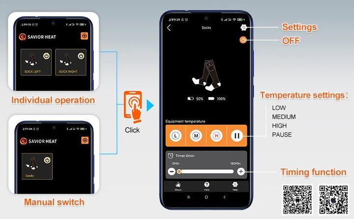 Produktbild Savior beheizbare Ski-Socken Bluetooth Montreal inkl. Akku (M)