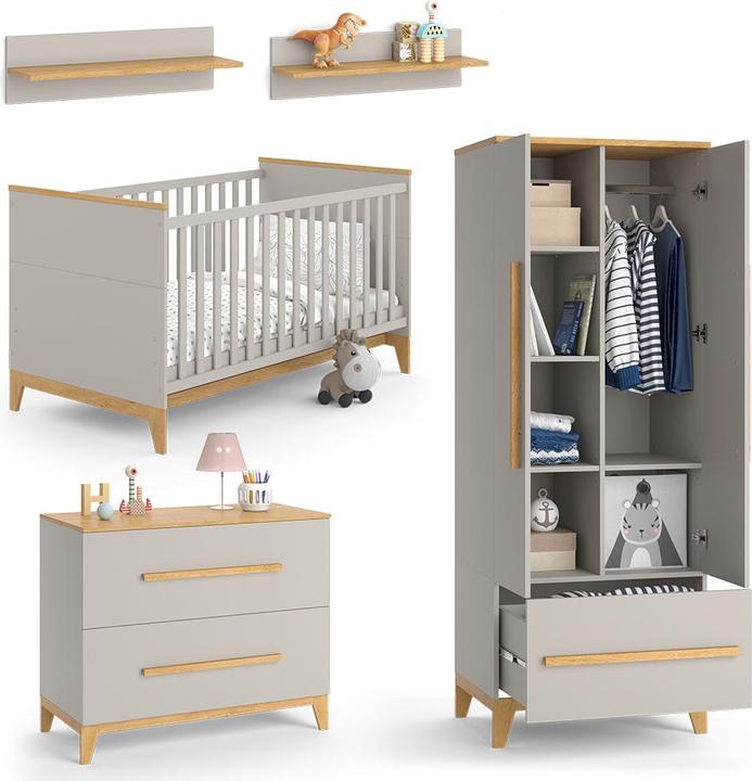 Produktbild VitaliSpa Kinderzimmer-Set Malia, Cashmere-Eiche, 5 Teile (Babybett, Kinderkleiderschrank, Wickelkommode)
