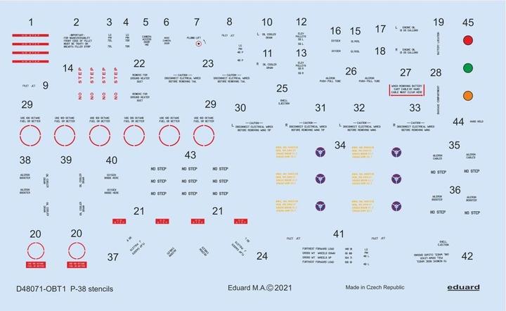 Actual product image Eduard P-38 stencils 1/48 for TAMIYA/ACADEMY/HASEGAWA