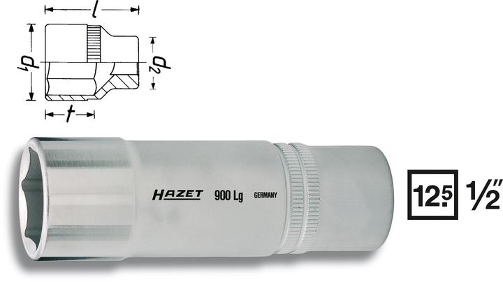 Produktbild HAZET Steckschlüsseleinsatz ∙ Sechskant 900LG-30 ∙ Vierkant12,5 mm (1/2 Zoll) ∙ Aussen Sechskant-Tra… (30 mm)