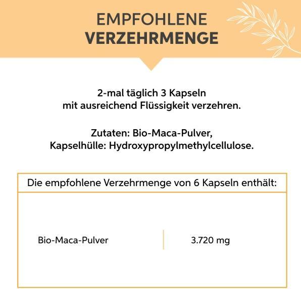Nutritional values and ingredients Eltabia Organic Maca Capsules 200 (200 Piece, Capsules)