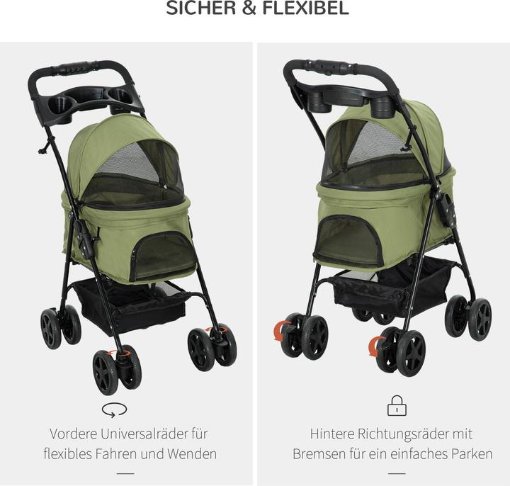 Produktbild PawHut Hundebuggy mit 2 Flaschenhaltern und einem Bodenkorb (Hund, Faltbar)