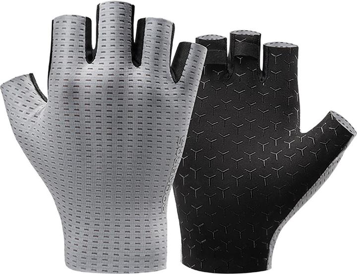 Actual product image Rockbros Breathable Short Finger Cycling Gloves, Size: S - Gray (S)