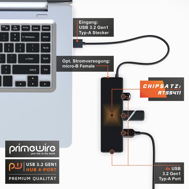 Produktbild Primewire 4 Port USB 3.0 HUB aktiv (4 Ports)