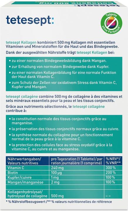 Nährwerte und Zutaten Tetesept Kollagen (30 Stück, Tabletten, 150 g)