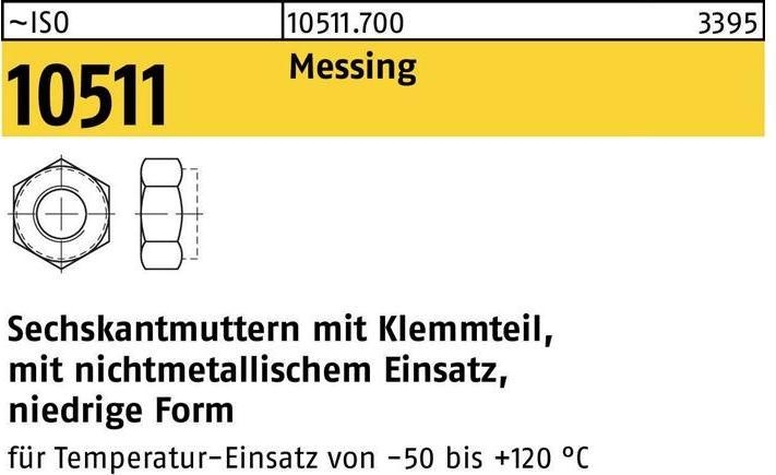 Produktbild Sechskantmutter ISO 10511 m.Klemmteil M 5 Messing (M5)