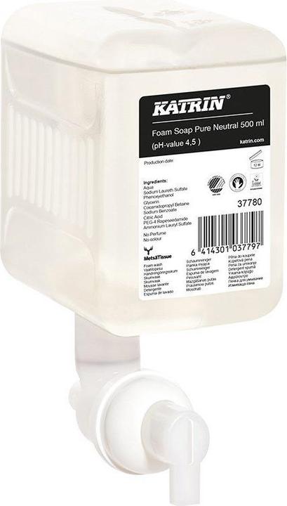 Produktbild Katrin 37780, Hands, Foam soap, Pump bottle, Nourishing, Softening, Rectangular, White (Flüssigseife, 500 ml)