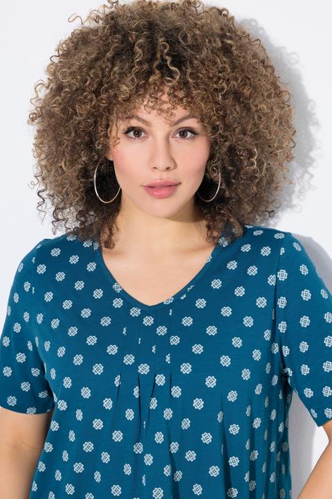 Actual product image Ulla Popken Tile Print Short Sleeve Pleated Tee (42, 44)
