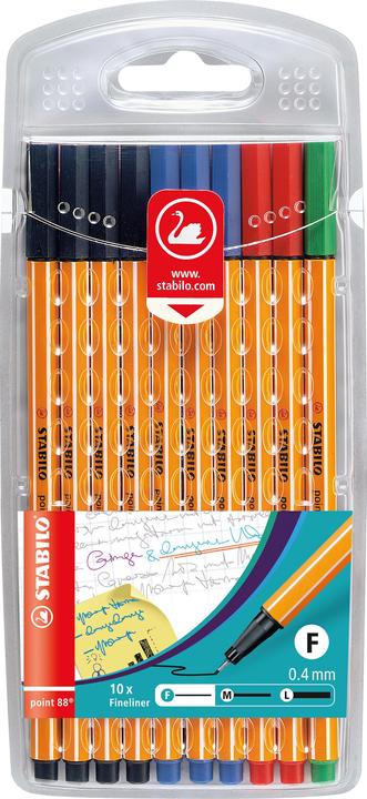 Actual product image STABILO Fineliner point 88® Line width: 0.4 mm Ink colour: red, blue, green, black (Sorted, 10 x)