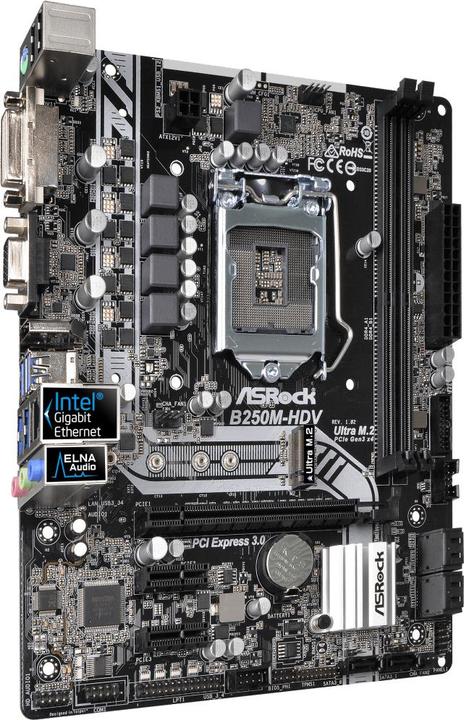 Produktbild AsRock B250M-HDV - Motherboard - micro ATX - LGA1151 Socket - B250 - USB 3.0 - Gigabit (LGA 1151, Intel B250, mATX)