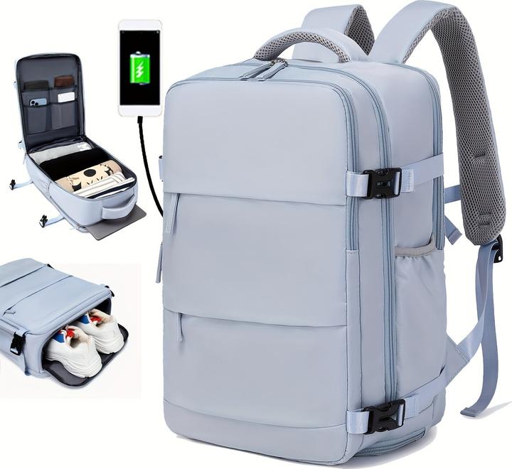 Image du produit PhoneLook Sac à dos de voyage pour avion avec compartiment ordinateur portable et chaussures et port USB clair