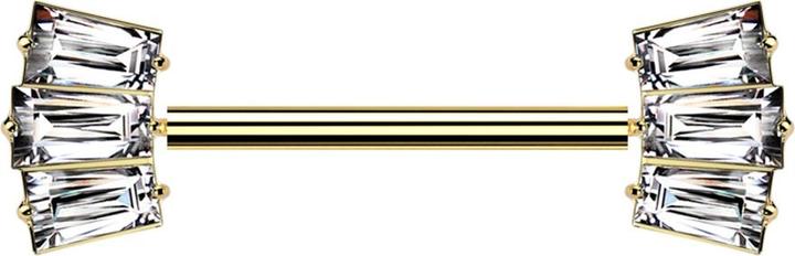 Star Piercing Threadless Barbell vergoldet mit zwei drei Baguette Kristalle silber (ohne Messing, Titan G23)