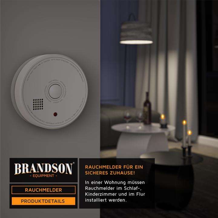 Actual product image Brandson Smoke detector, replaceable 9V block battery, Smoke Detector, LED, TÜV tested & EN14604 certified