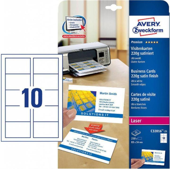 Image du produit Avery Cartes de visite premium (220 g/m², 25 x, A4)