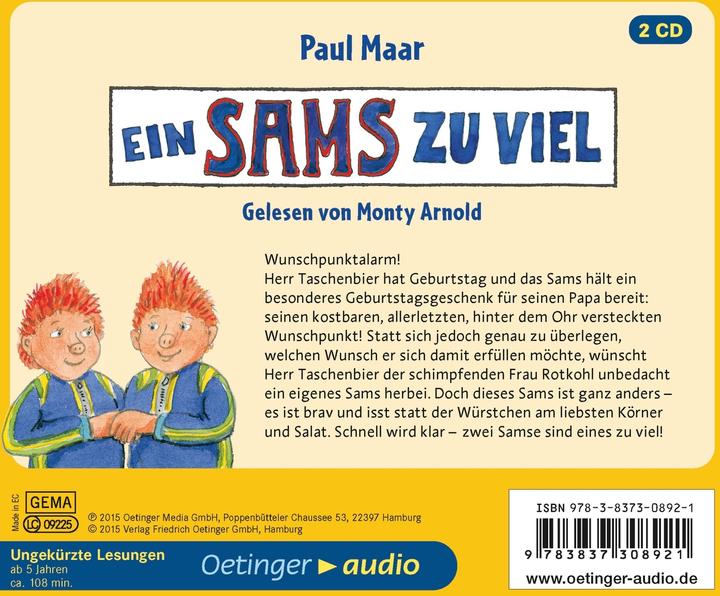 Actual product image One Sam too many (Sarah Andresen, Frank Gustavus, Paul Maar, Monty Arnold, German)