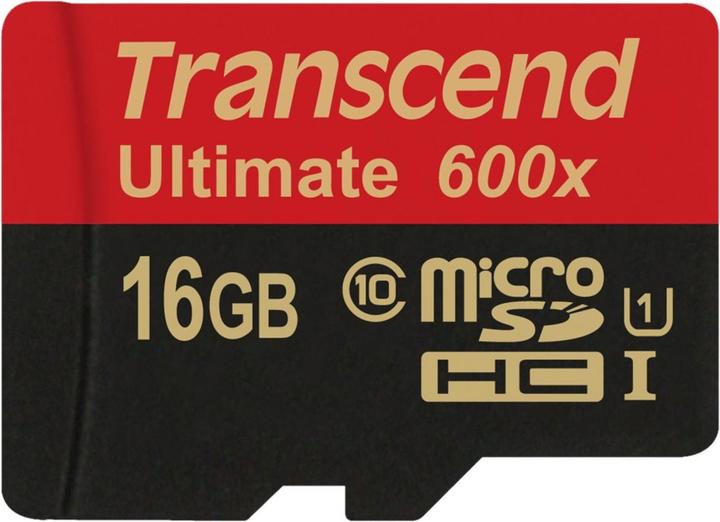 Actual product image Transcend microSDHC Ultimate 600x with adapter (16 GB, microSDHC, U1, UHS-I)