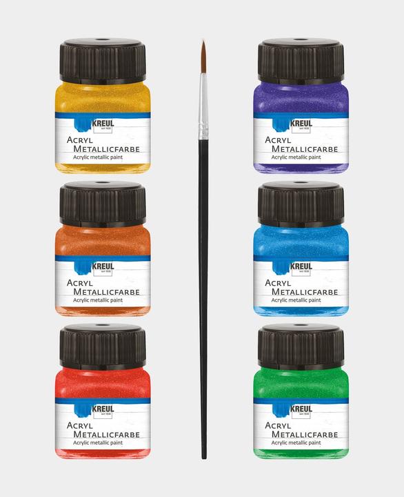 Actual product image Kreul acrylic metallic colours, basic set, 6 x 20 ml (Violet, Green, Gold, Blue, Copper, Red, 120 ml)