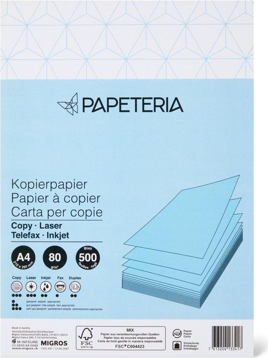 Papeteria Kopierpapier 80g/m2 A4 Blau (80 g/m², 500 x, A4)
