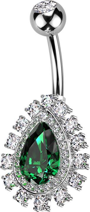 Immagine prodotto Star Piercing Banana argento con sfera di cristallo argento e grande goccia di cristallo verde argento (Acciaio chirurgico 316L/ottone)