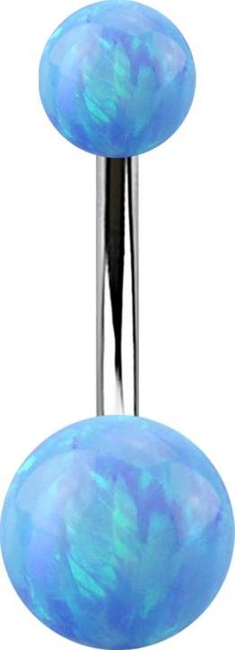 Image du produit Star Piercing Banane argentée avec deux boules opale bleu clair (Acier chirurgical 316L, sans laiton)