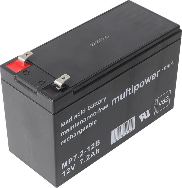 Multipower MP7.2-12B Blei Akku PB mit Faston Kontakten 6,3mm, VDS G109009 (12 V, 7.20 Ah)