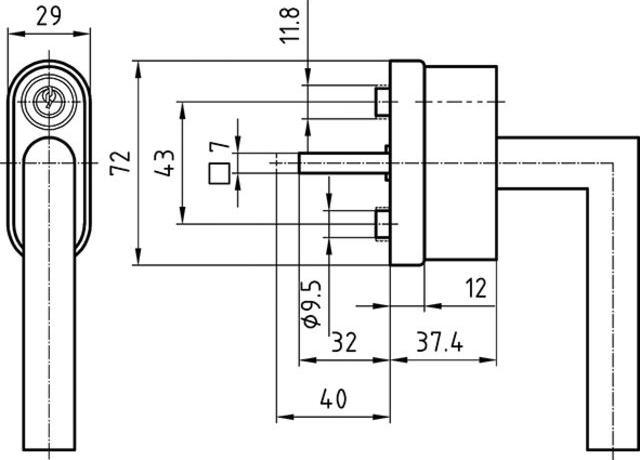 Immagine prodotto Glutz Maniglia per finestra 5071/5617 A bloccabile Ø20mm 130x92,4mm