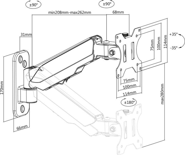 Actual product image Digitus Universal Single Monitor Mount with Gas Spring, Wall Mount (Wall, 32")