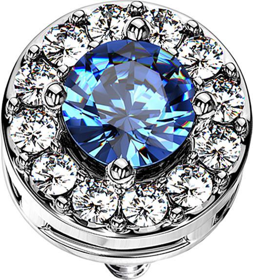 Star Piercing Dermal Anchor silber Kristallkreis mit grossem Kristall blau (Chirurgenstahl 316L, Messing)