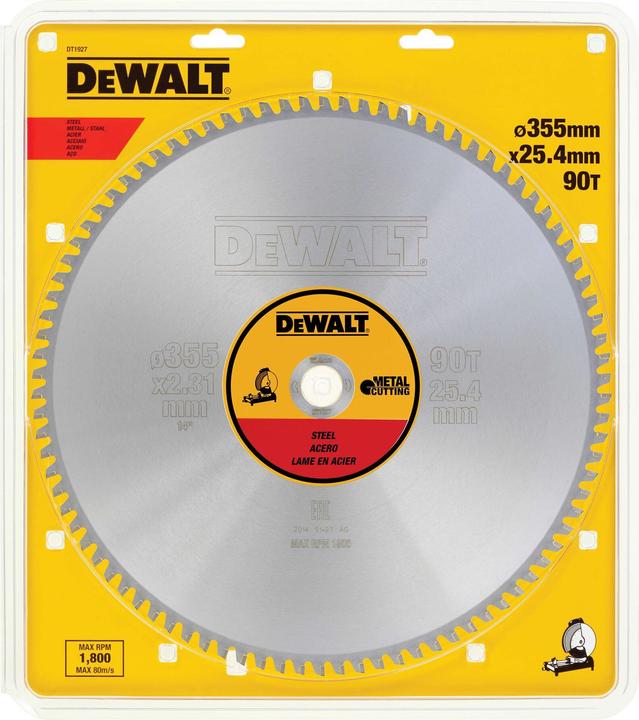Produktbild DeWalt DT1927QZ MetallKreissaegeblatt355/25,4 90TFZ, für Metall/Stahl