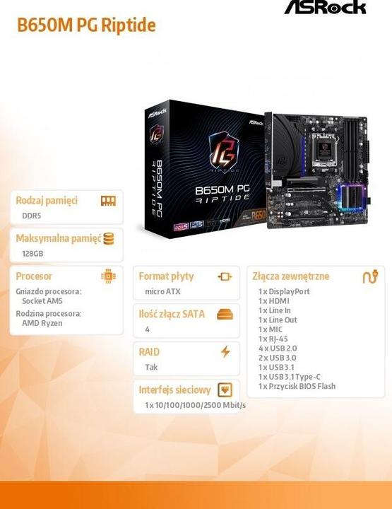 Immagine prodotto AsRock B650M PG Riptide (AM5, AMD B650, mATX)