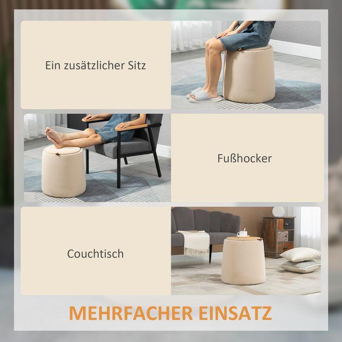 Produktbild Swisshandel24 Ottomane Sitzhocker Hocker mit Stauraum Polsterhocker Fussbank 2-in-1 Rund Deckel abnehmbar in Samto