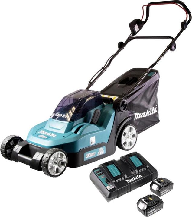 Image du produit Makita DLM 432 PG2 Tondeuse à gazon sans fil 36 V (2x 18 V) 43 cm brushless + 2x Batteries 6.0 Ah + (Fonctionnement sur batterie)