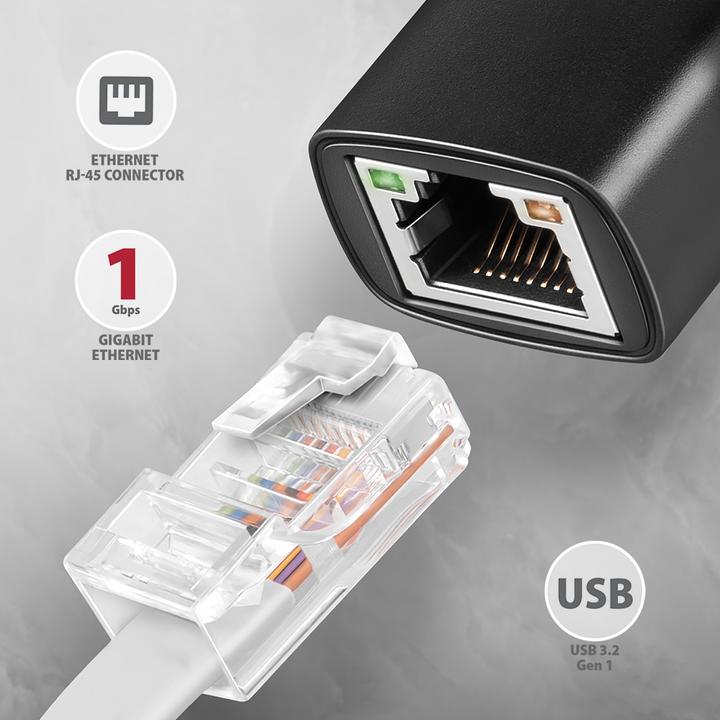 Produktbild Axagon ADE-AR, USB-A 3.2 Gen 1 - Gigabit Ethernet s????ov?? karta, Realtek 8153, auto instal (USB 3.0, RJ45 Gigabit Ethernet (1x))
